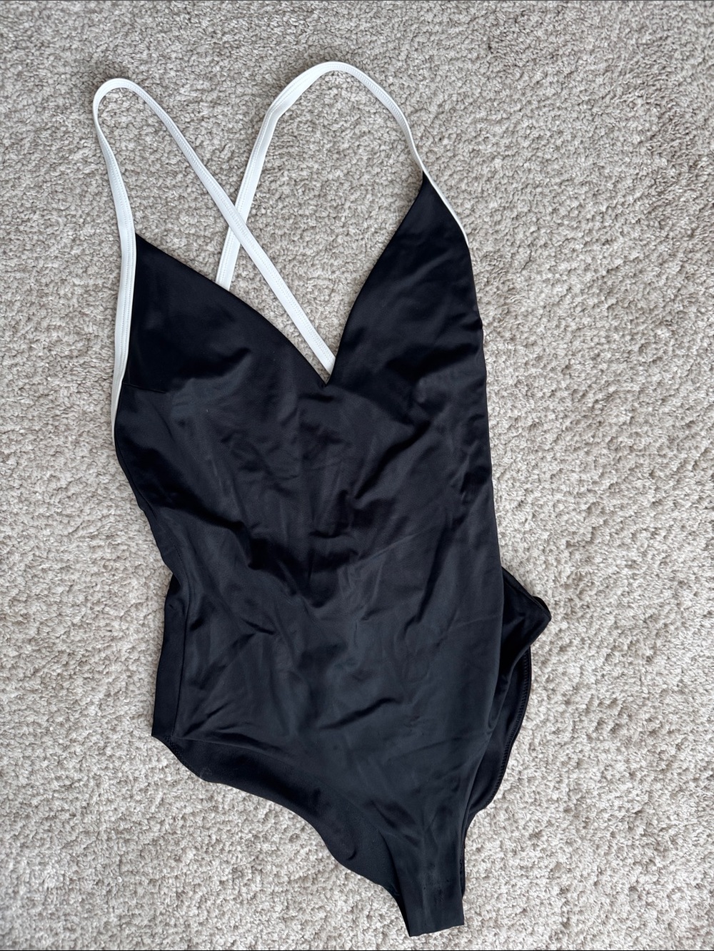 Black One-Piece Swimsuit with White Straps
